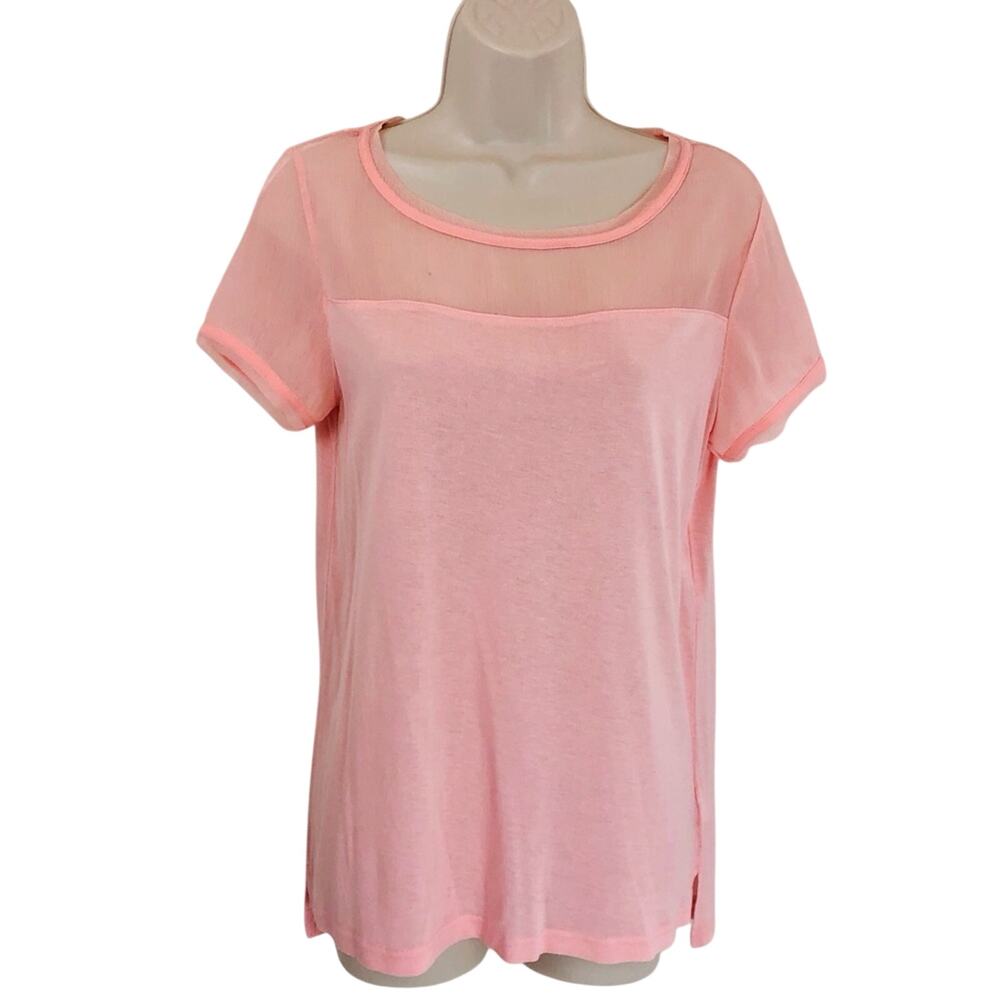 H&M Pink Peach Gauzy Yoke Short Sleeve Top Back Zip - Picture 16 of 16